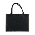 Custom Printed Burlap Handbag Black Side Eco Reusable Shopping Jute Tote Bag for Grocery